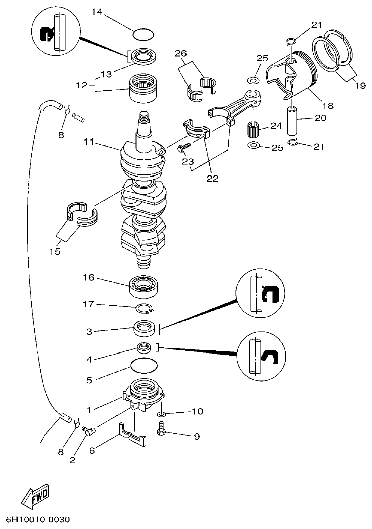 Yamaha E75B CRANKSHAFT & PISTON parts diagram